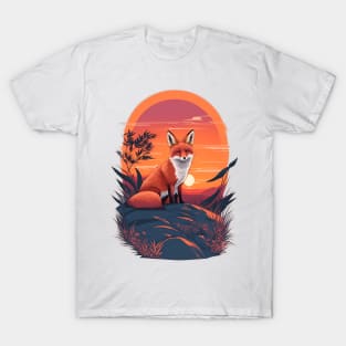 Sunset Fox: Graceful Wildlife Beneath the Setting Sun T-Shirt